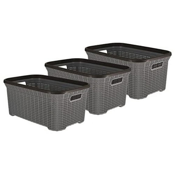 Superio 50L Laundry Hamper Knit Style Basket with Lid - Onyx Grey (3 Pack)