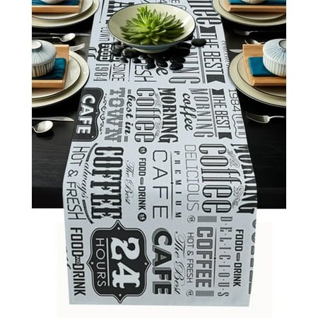 

Vintage Text Coffee Black Rustic Table Runner Home Dining Room Decor Table Cloth Wedding Christmas Party Table Runners -72x13 inches