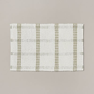 20"x32" Open Plaid Bath Rug Green/Cream - Woven Cotton, Machine Washable