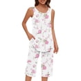thumbnail image 4 of Weiqiqre Women's Sleepwear Soft Sleepwear Pjs Short Sleeve Sleeveless Nightwear with Long Pants, 4 of 7