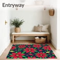 thumbnail image 3 of ODIKA 3'x5' Machine Washable Non-Slip Area Rug, Vintage Poinsettia Bloom Christmas with Cardinal Motifs High Traffic Rug, Red, 621741, 3 of 7