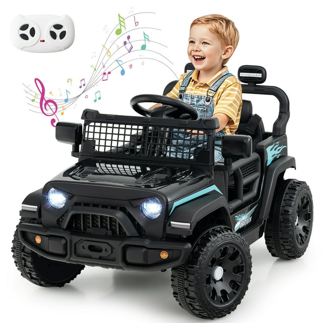 Gymax Kids Ride on Car Truck 12V Battery Powered Electric Vehicle w/ Foldable Mirrors Black