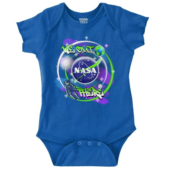 Airbrushed NASA We Out There Spaceman Romper Boys or Girls Infant Baby Brisco Brands 12M