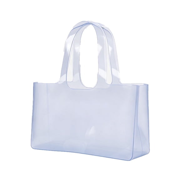 ICQOVD Clear Light Blue Jelly Tote Bag,Glossy Transparent PVC Shoulder Handbag Large Capacity Shopping Bag for Women Casual Daily