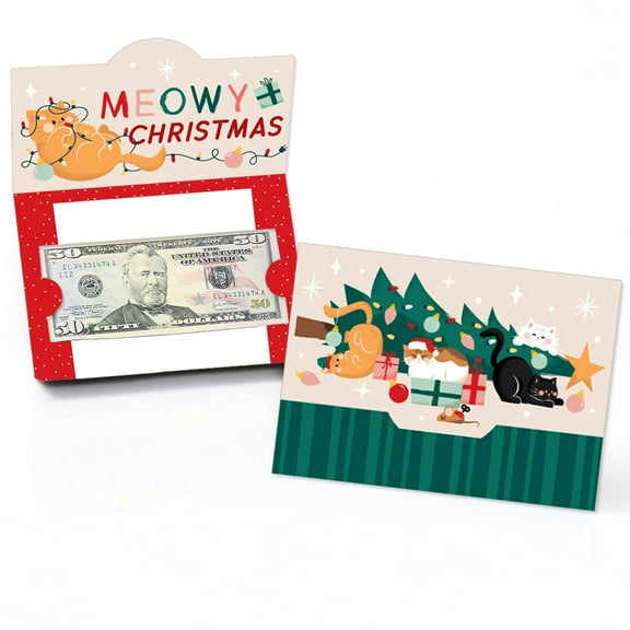 Big Dot of Happiness Cat Christmas Money Cards for Cash with Envelopes, Pets Holiday Gift Card Holders, Christmas Money Holders for Cash - Set of 8