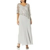 J Kara Womens Pop Over Long Beaded Dress, Silver/Mercury, 14