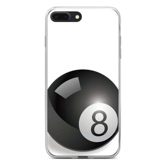 DistinctInk Clear Shockproof Hybrid Case for iPhone 7 PLUS / 8 PLUS (5.5" Screen) - TPU Bumper, Acrylic Back, Tempered Glass Screen Protector - Black Eight Ball 8
