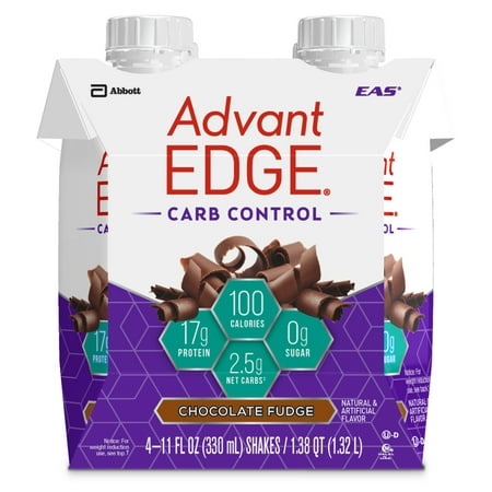 EAS AdvantEDGE Carb Control Ready-to-Drink Protein Shake, 17 g of Protein, Chocolate Fudge, 11 fl oz (6-4 Packs)