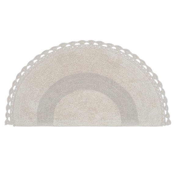 Savi Home Half Circle Bohemian Bathroom Rug with Handwoven Chrochet Border, Beautifully Handcrafted 100% Cotton Mat - 22x42, Round Boho Bedroom Rug, Boho Bathroom Décor, Machine Washable - Beige