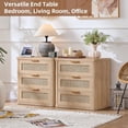 thumbnail image 5 of Boho Night Stands with Charger for Narrow Spaces, 24.2" Tall Rattan Nightstands with 3 Drawers, Bedside Table Wood End Table for Living Room Hallway, Natural, 5 of 8