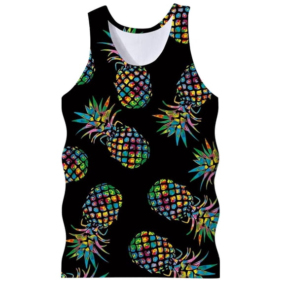 Telankuip Mens Hawaiian Style Printing Tank Tops Lightweight Breathable Soft Comfortable Summer Beach Vacation Tees Loose Fit Graphic Sports Leisure T-Shirts 8-Black XL
