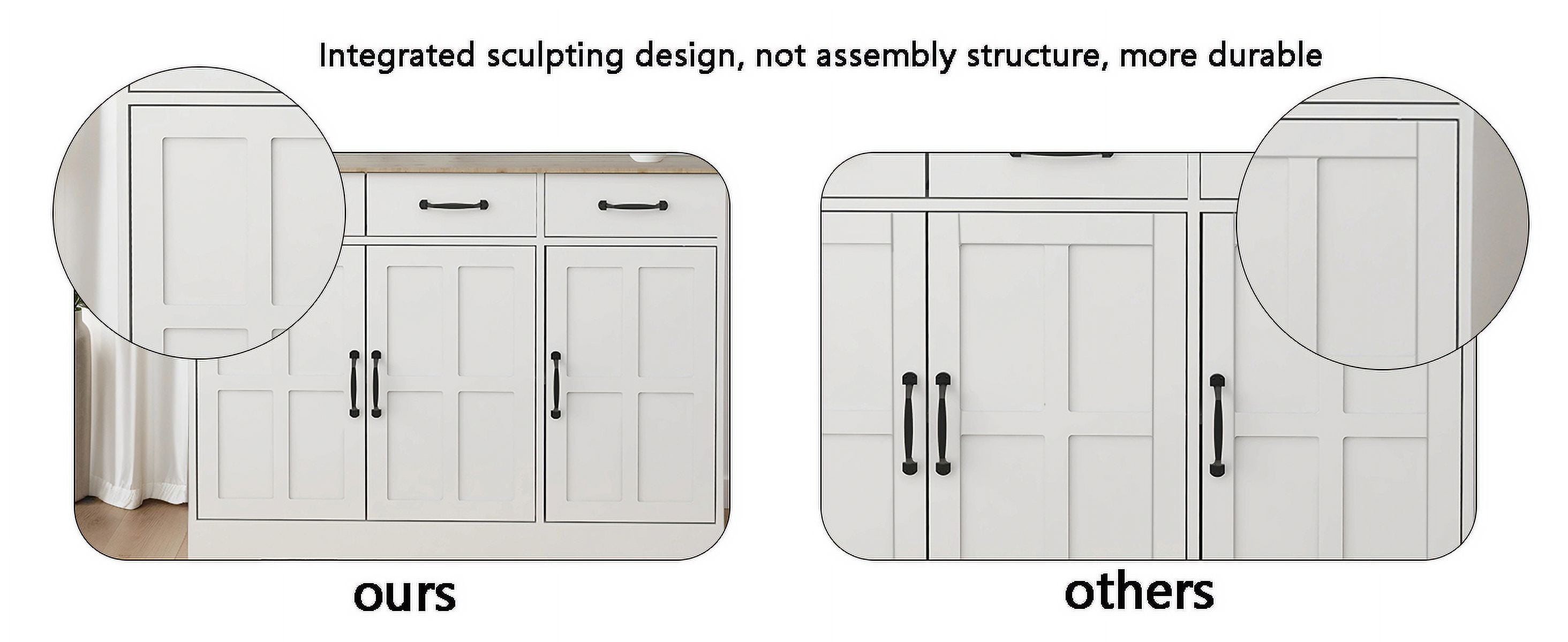 Mintazer Farmhouse Sideboard Buffet Cabinet with 2 Drawers & 4 Doors, Freestanding Storage Cupboard with Adjustable Shelves for Kitchen Dining Room Living Room, White