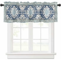 Boho Valances for Windows Bohemia Rod Pocket Valance Window Treatments 1 Panel Tribal Vintage Rustic Blue Short Curtains for Kitchen Windows Bathroom Bedroom 54 x 18 inch