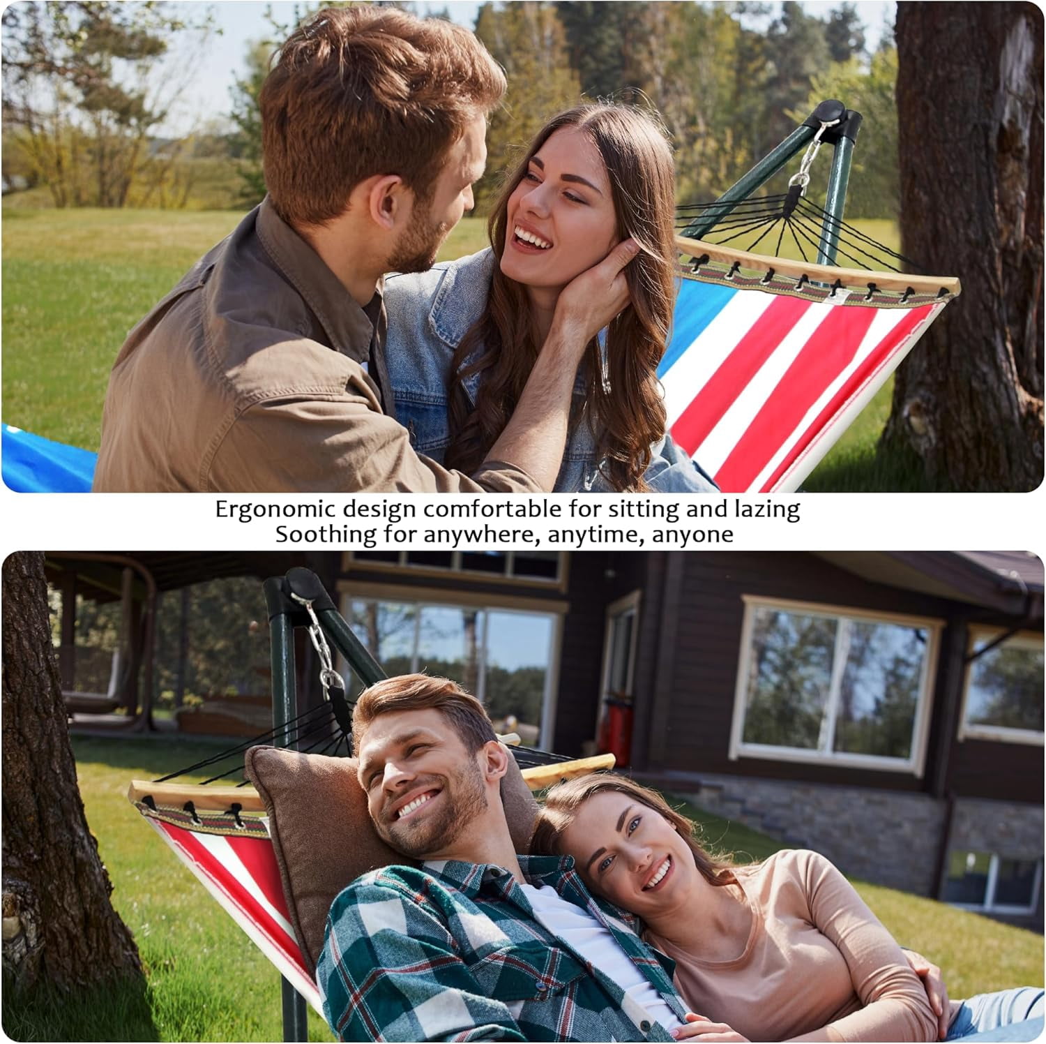 Tranquillo Universal Hammock with Stands Electro Static Coated Steel, Adjustable Foldable Hammock Stand with 2 Layered Polyester Net and Carry Bag for 2 Persons, American Flag