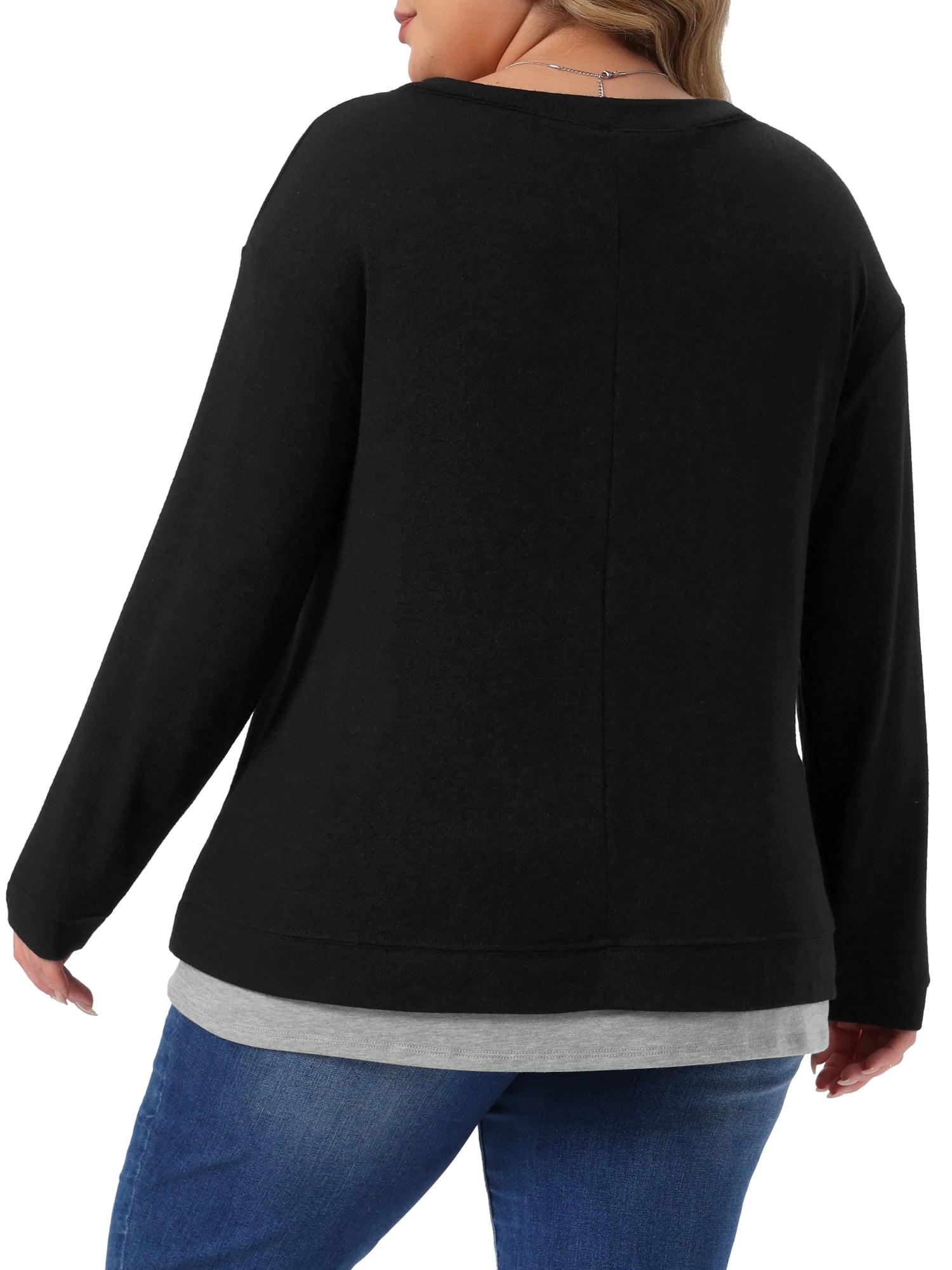 DARING DIVA Women's Plus Long Sleeve V Neck Sweaters Pullover 2X Black