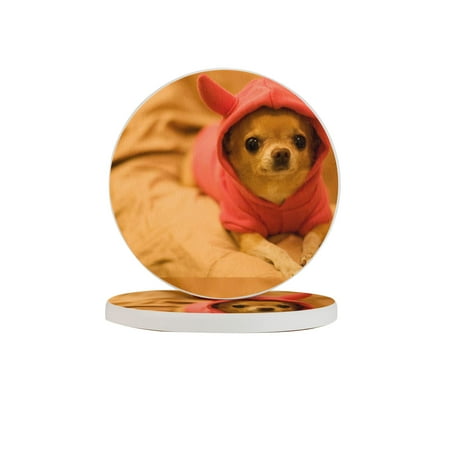 

Circular Drink Coasters Set Cut Out Chihuahua Puppy Dog Kids Beautiful Home Decor Diatomite Heat-Resistant Diatomite Protect Table Countertop