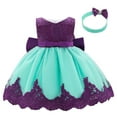 thumbnail image 2 of EGNMCR Robe Fille Tout-Petit Filet Broderie Strass Nœud Robe de Fête d'Anniversaire Longue Robe Bandeau Ensemble Robe Fille, 2 of 9