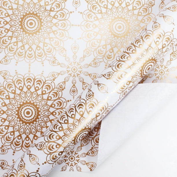LaRibbons Metallic Art Deco Wrapping Paper White/Gold 30" x 10' Rol