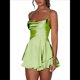 thumbnail image 3 of Mono Elegante de Satén para Mujer, de Verano, Sin Mangas, con Espalda Descubierta, Tirantes Finos y . Verde Fluorescente S, 3 of 6
