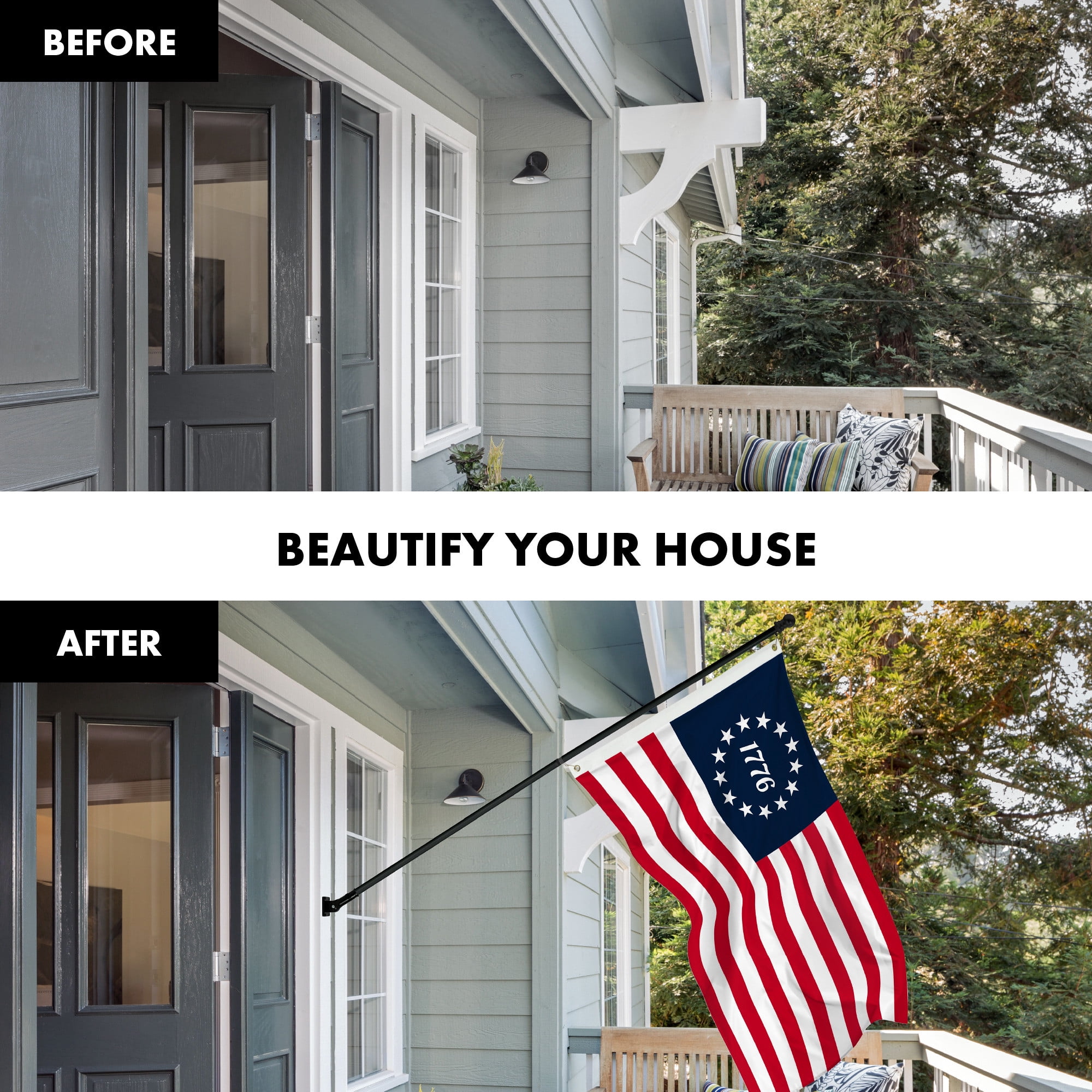 G128 Combo Pack: 6 Ft Tangle Free Aluminum Spinning Flagpole (Black) & Betsy Ross 1776 Flag 3x5 Ft, LiteWeave Pro Series Printed 150D Polyester | Pole with Flag Included