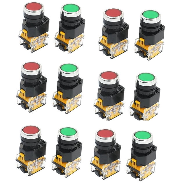 12 Pcs 22mm Support 10A 380V DPST Interrupteur à Bouton-Poussoir Rouge Vert Momentané