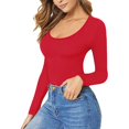 thumbnail image 5 of Red Women's Long Sleeve T-shirt, Women'S T Shirt Solid Color Low U Neck Slim Bottom Long Sleeved Top,Women's Long sleeve T-shirt S, 5 of 6
