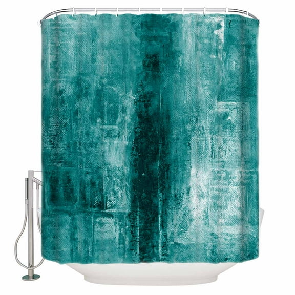 Teal Abstract Shower Curtain, 36" x 72", Vintage Graffiti Mottled Texture Waterproof Bathroom Curtain Washable Shower Curtain Set with 12 Hooks