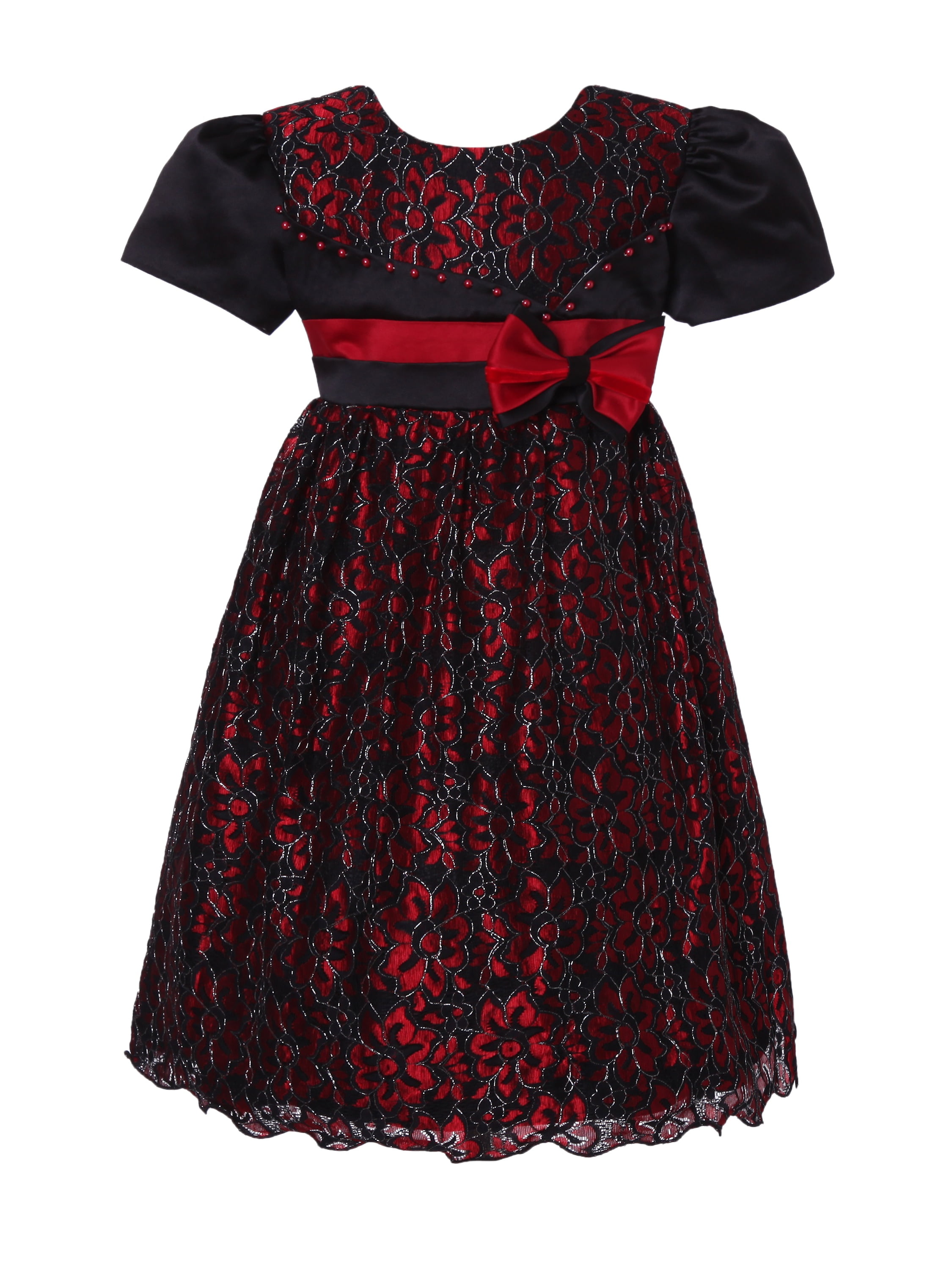 Little Girls Red Black Flower Bow Adorned Sweet Party Dress 5 Walmart Little girls red black flower bow adorned sweet party dress 5 walmart