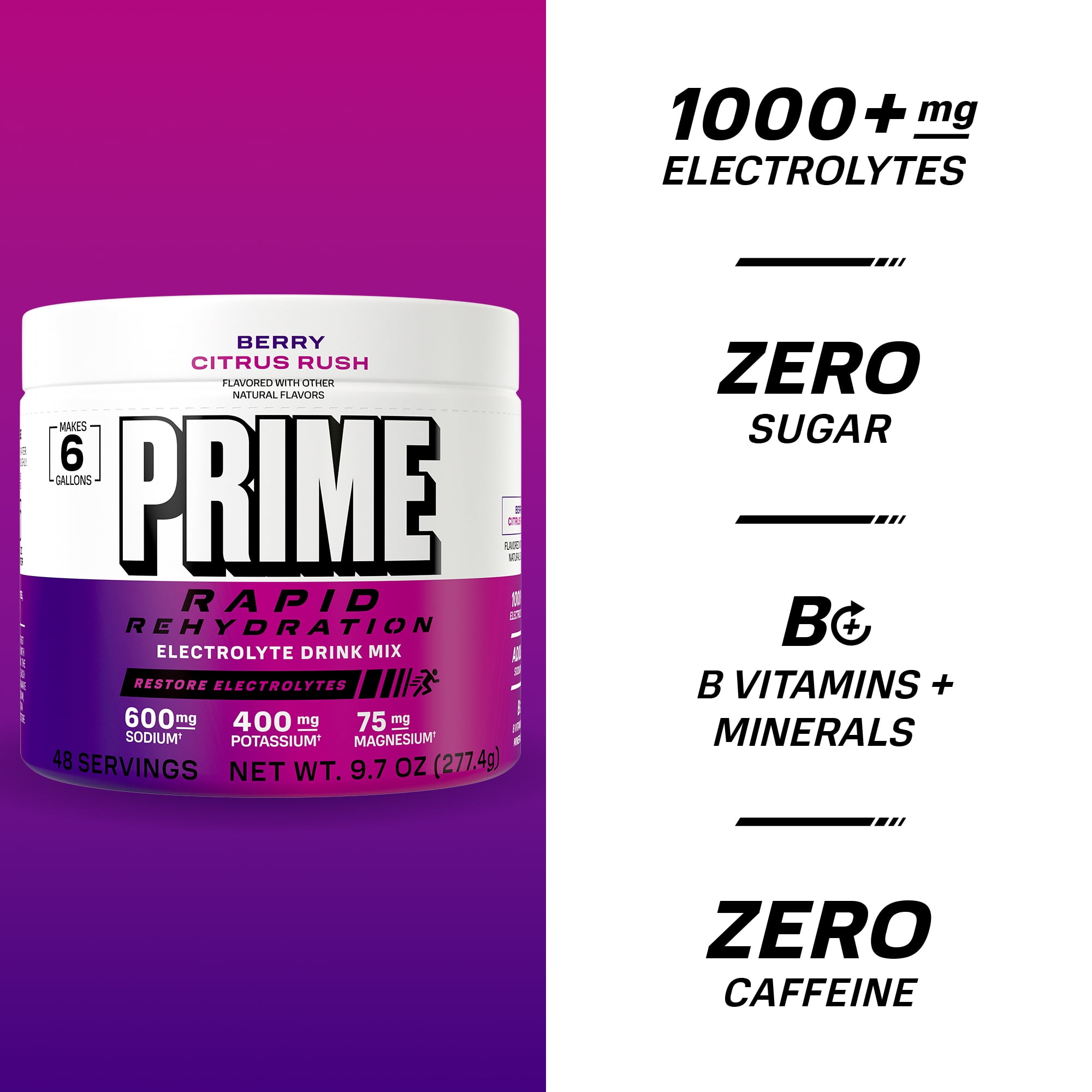 Prime Rapid Rehydration Powder, Berry Citrus , 48 srv, Tub