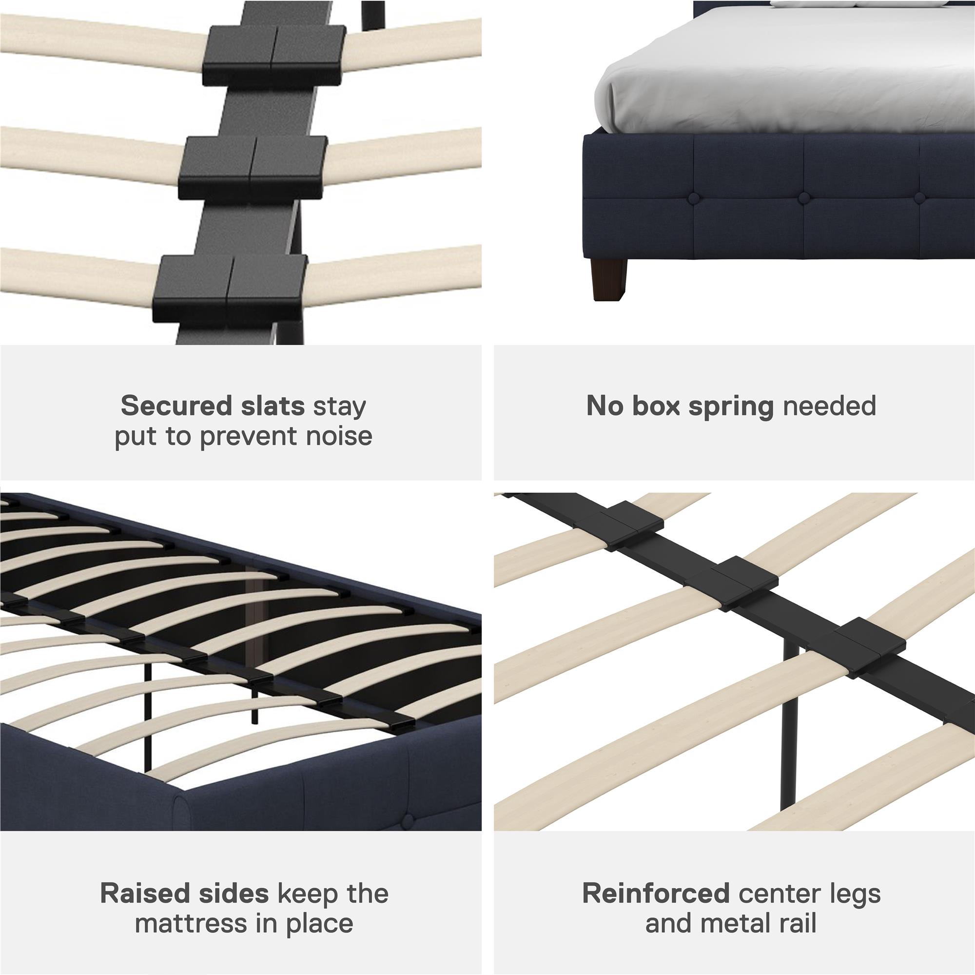 DHP Rose Tufted Upholstered Platform Bed Frame, Twin, Blue Linen