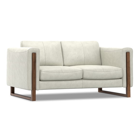 Richard Modern, Contemporary 62 inch Wide Sofa in Light Smoke Grey Genuine Leather