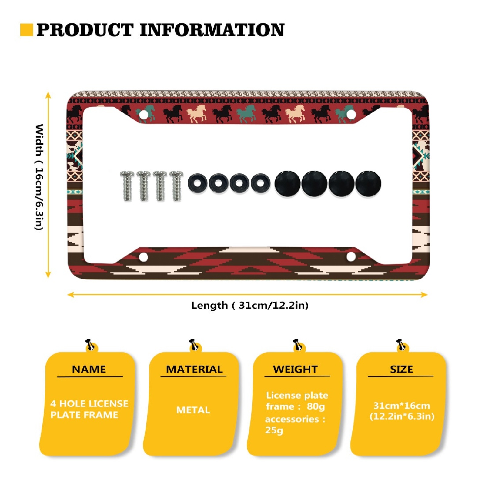 Renewold American Tribal Horse Red Automotive Frame License Plate Frame for SUV Truck Vans Sedans, Vanity Tag Frame for Men Women, 2 Pack