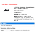 thumbnail image 2 of Left Driver Side Mirror - Compatible with 2016 - 2023 Nissan Maxima 2017 2018 2019 2020 2021 2022, 2 of 2