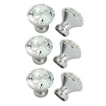 Unique Bargains 1.2" Plastic Crystal Cabinet Knob Silver Tone Finish, 6-Pack