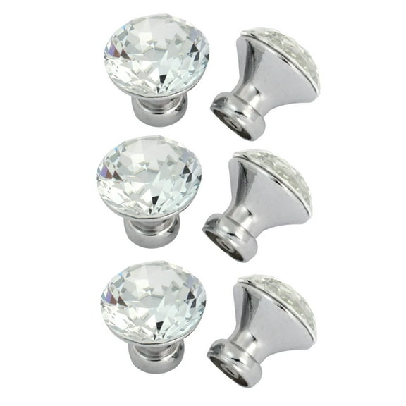 Unique Bargains 1.2" Plastic Crystal Cabinet Knob Silver Tone Finish, 6-Pack
