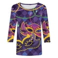 thumbnail image 4 of Jsaierl 2025 Shirt 3/4 Sleeve Mardi Gras Womens Fancy Blouse Carnival T-shirts Mask Print Tunic Theme Party Round Collar Tee, 4 of 5
