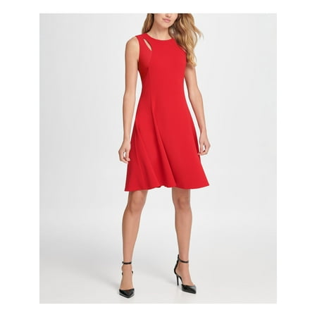 DKNY Womens Red Sleeveless Jewel Neck Short Fit + Flare Party Dress Size: 12