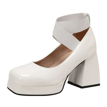 

MIASHUI Womens Sandals Shoes Casual Single Shoes Heeled Elasticated Square Head High Heels Sandals Heeled Shoes Casual Summer Shoes White 9