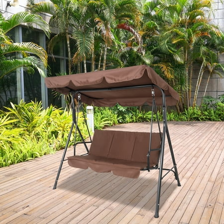 Sesslife Patio Swings with Canopy 3-Seater Outdoor Canopy Swing for Adults Canopy Swing Glider for Porch Garden Poolside Backyard Brown TE2678