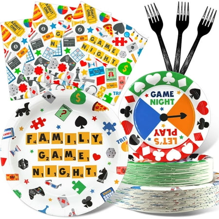 Outego Game Night CORNET Party Decorations Set - 40 Sets of Fun Game Night Plates, Napkins, and Forks - Disposable Party Supplies for Poker, Board Games, and Casino-Themed Events