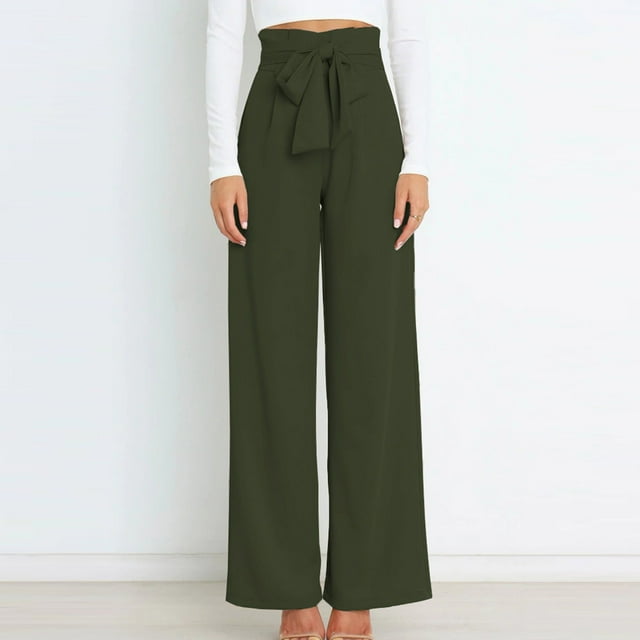 JMYHOAM Wide Leg Pants Woman, Women's Solid Color High Waist Loose Wide Leg Pants with Pockets Versatile Work Pants