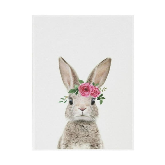 WFSposter Flower Crown Bunny Framed Canvas Wall Art Art Studio, 18x24 Natural, Cute Animal Art for Wall Decor Home Decoration