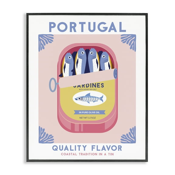 Stupell Industries Portugal Sardine Can Food & Beverage Painting Black Framed Art Print Wall Art, 11 x 14
