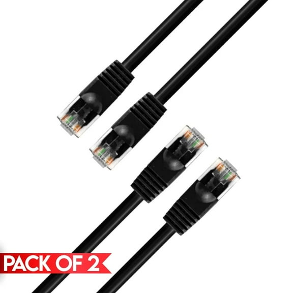 Cmple - 2 Pack Cat5e Ethernet Cable 5 ft, Network Patch Cord, LAN Cable with RJ45 Connectors, Cat 5 Wire for Fast Internet, 1 Gigabit Router Cables - Black