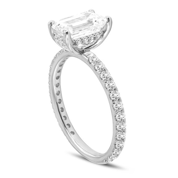 LuvMyJewelry Zina 2.50 CT 14K Gold Emerald Cut Hidden Halo Lab Grown Diamond Engagement Ring, F Color, VVS2 Clarity