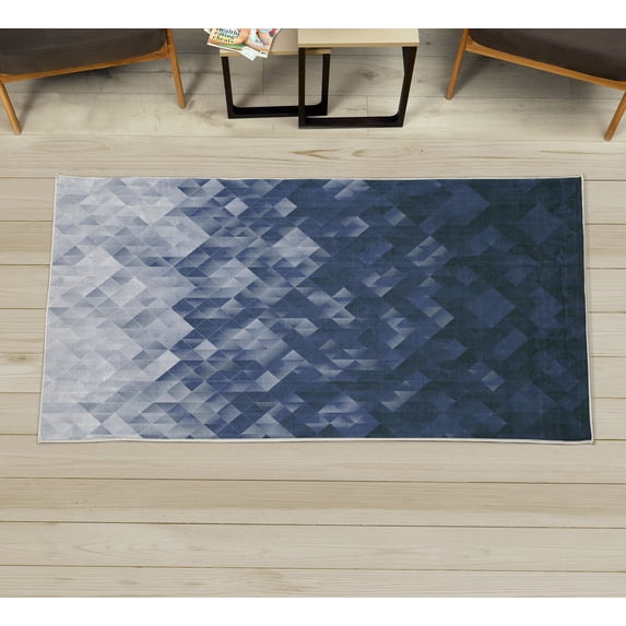 Geometric Decorative Rug, Gradient Color Change Digital Texture Mosaic Triangle Pixel Graphic Print Art, Quality Carpet for Bedroom Dorm and Living Room, 6 Sizes, Night Blue, by Ambesonne