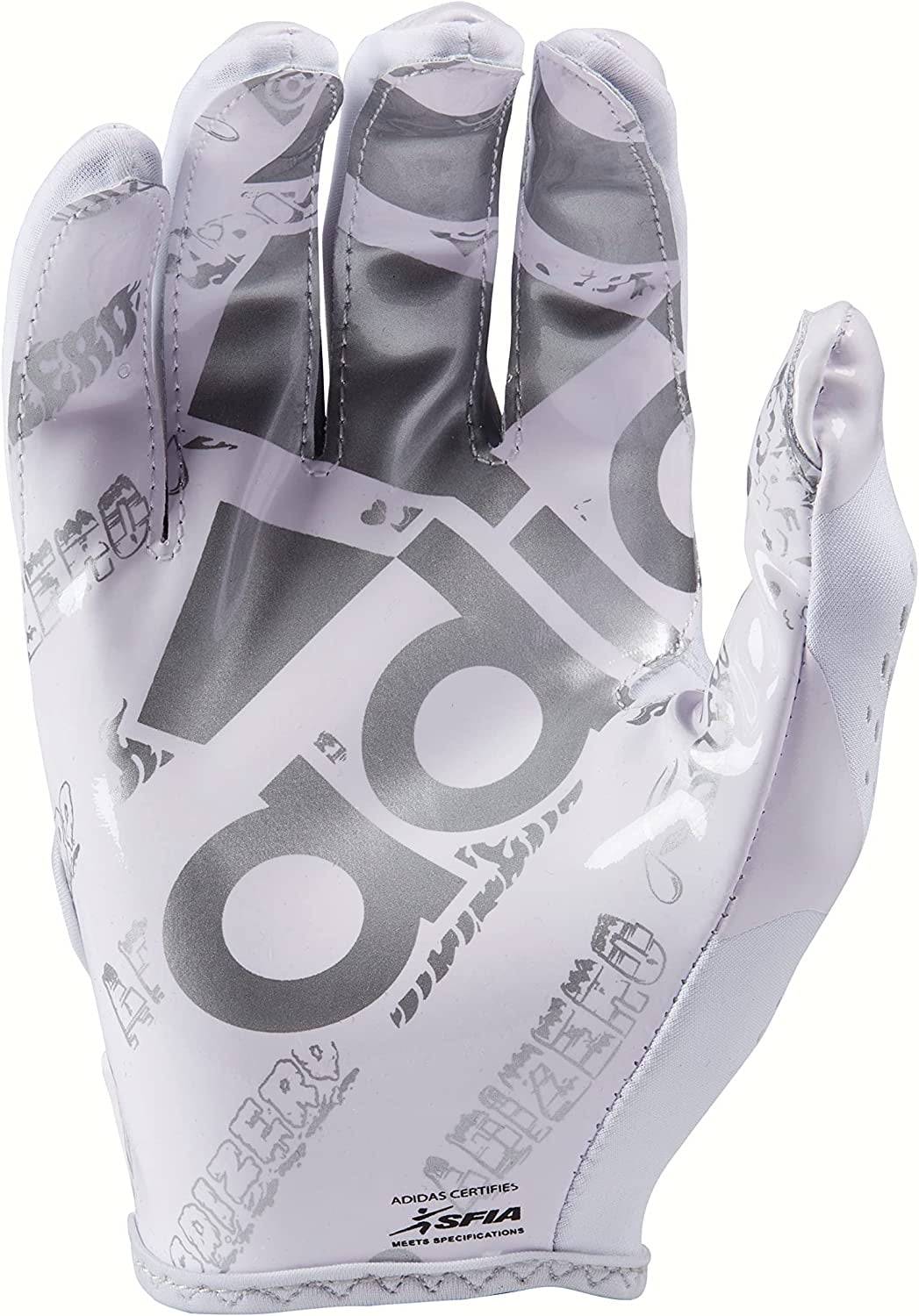 【M】ADIZERO 12 Big Moodモデル アメフト グローブ adidas Adult adizero 12 Big Mood Football Gloves (White/Silver, L