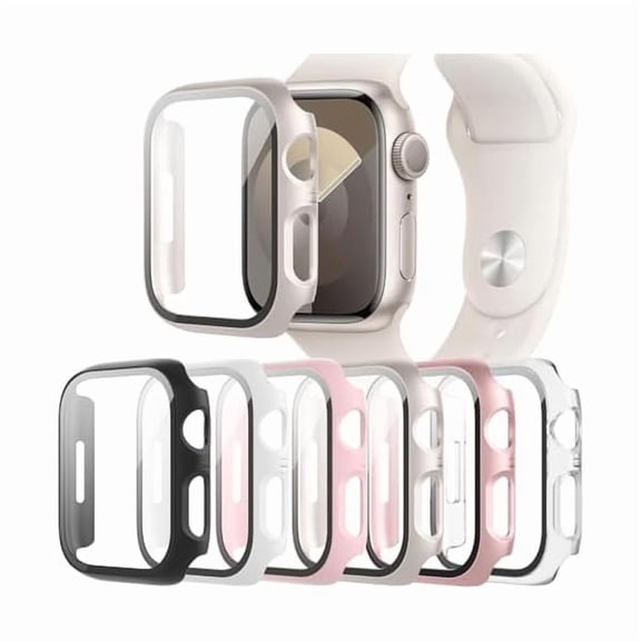 6-Pack Case Compatible with Apple Watch Series 9 8 7 41mm with Tempered Glass Screen Protector, Ultra-Thin Hard PC Full Protective Face Cover Bumper for iWatch 41 mm