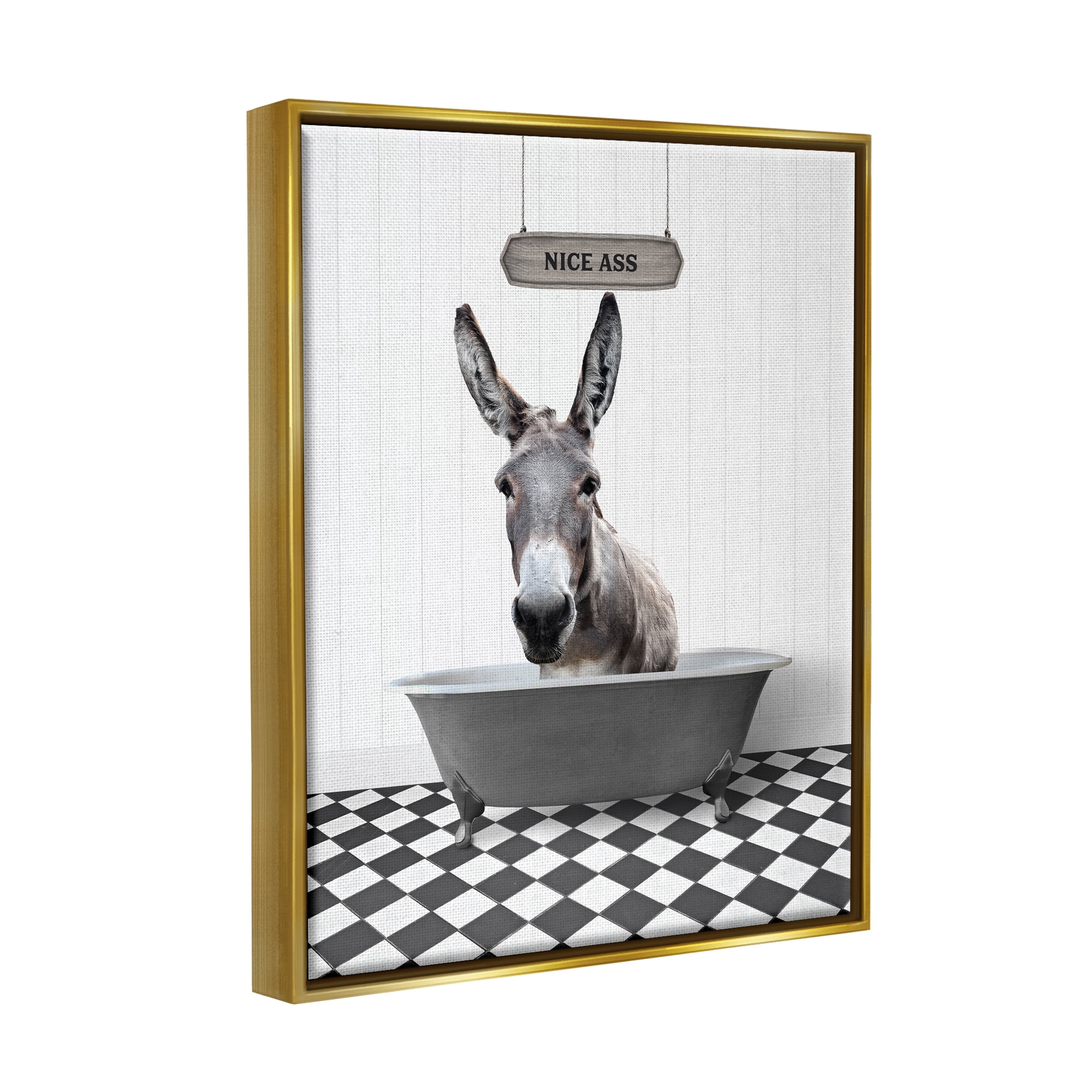 Stupell Industries Nice A** Funny Donkey Animals & Insects Painting Gold Floater Framed Art Print Wall Art, 17 x 21