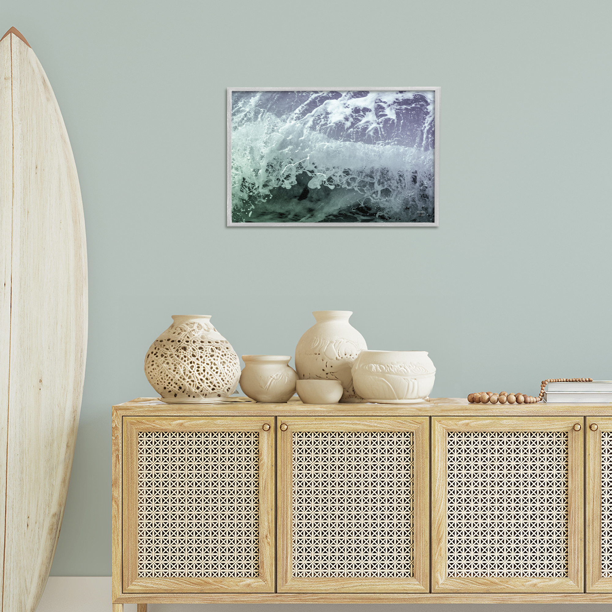 Stupell Industries Splashing Blue Waves Landscape Photography Gray Framed Art Print Wall Art, 24 x 16